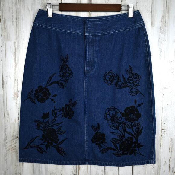 Liz Claiborne casual flocked floral cotton denim jean A-line skirt size 8 medium - Picture 1 of 9